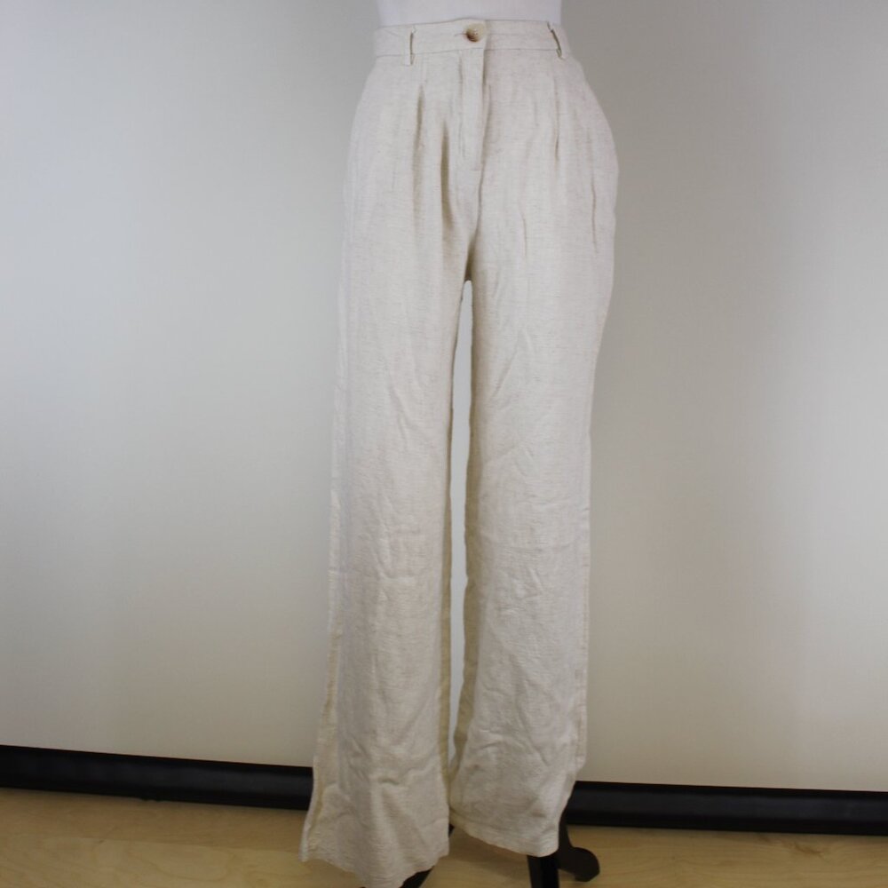 Linen Blend Wide Leg Pants Medium Neutral Coastal Beach Minimalist High Rise